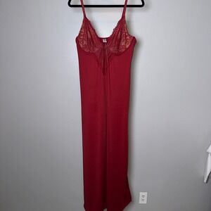 Popilush Red Lace Built-In Shapewear Slip Maxi Dress XXL Bodysuit Lining Slit